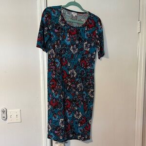 LuLaRoe Floral Print Teal Julia Dress
